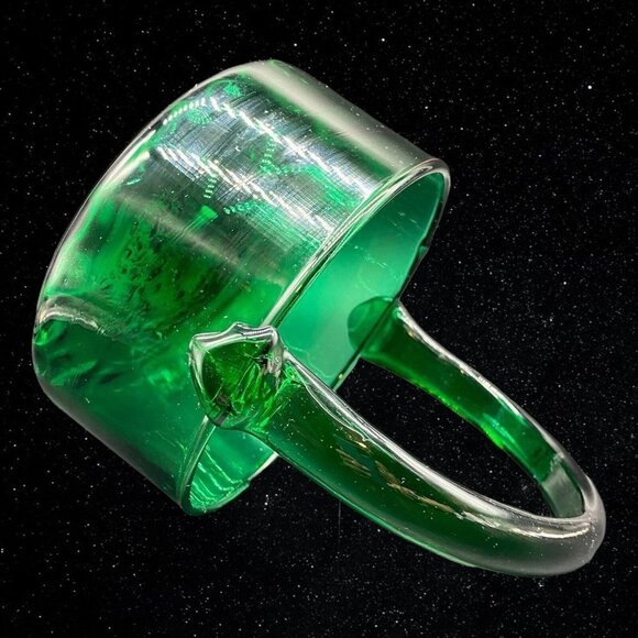 Art Glass Emerald Green Centerpiece Handled Basket Hand Blown 6”T 5”W - Picture 7 of 8